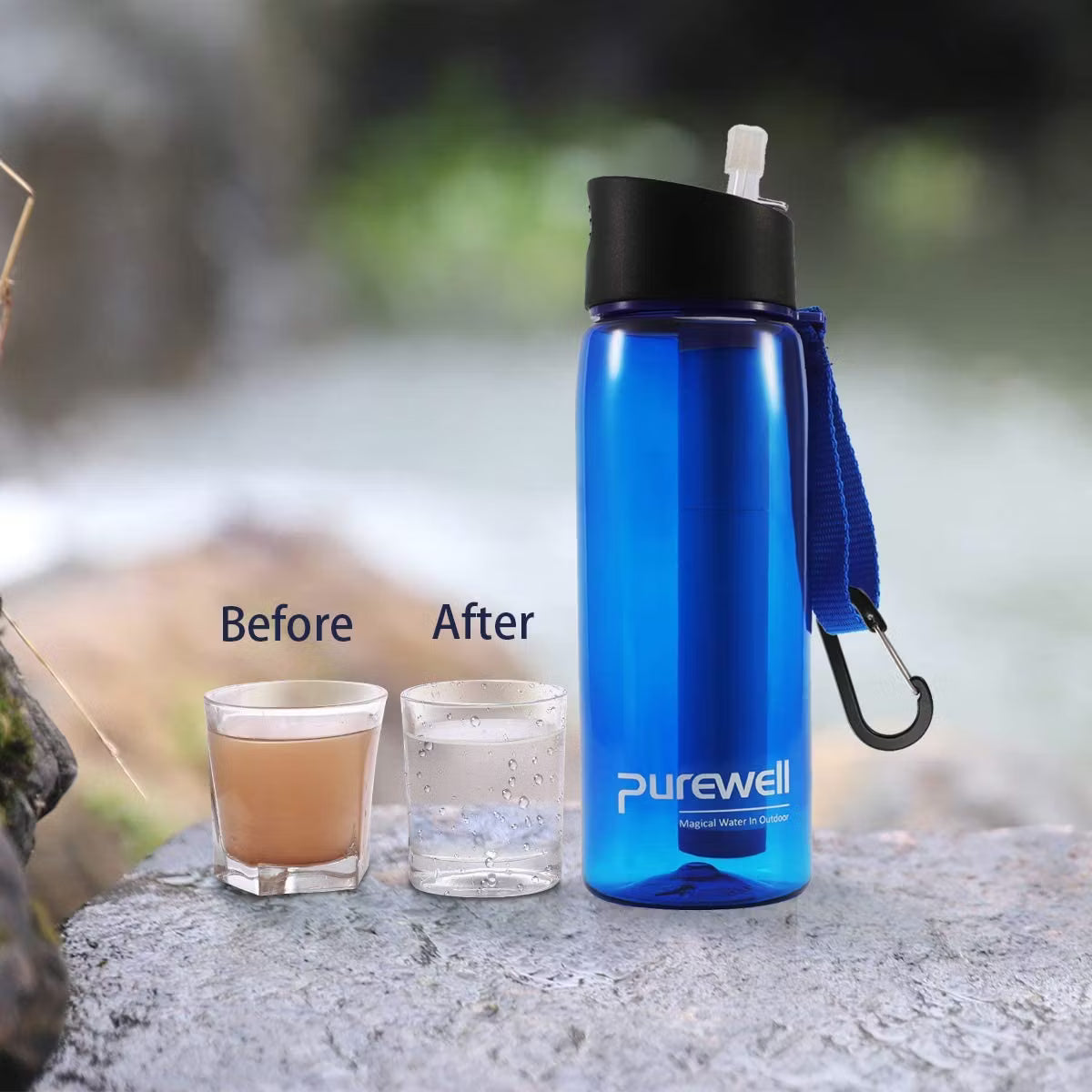 Vattenflaska med vattenfilter – 650 ml för kris & friluftsliv